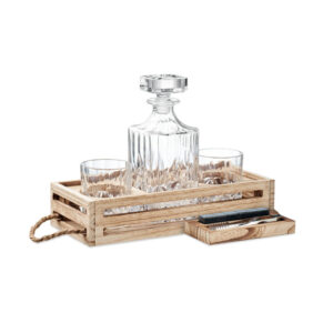 Luxury whisky set in wooden tray